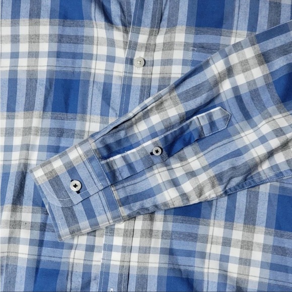 Untuck it, blue, white, gray plaid, 100% cotton button down in size Large - Picture 3 of 7